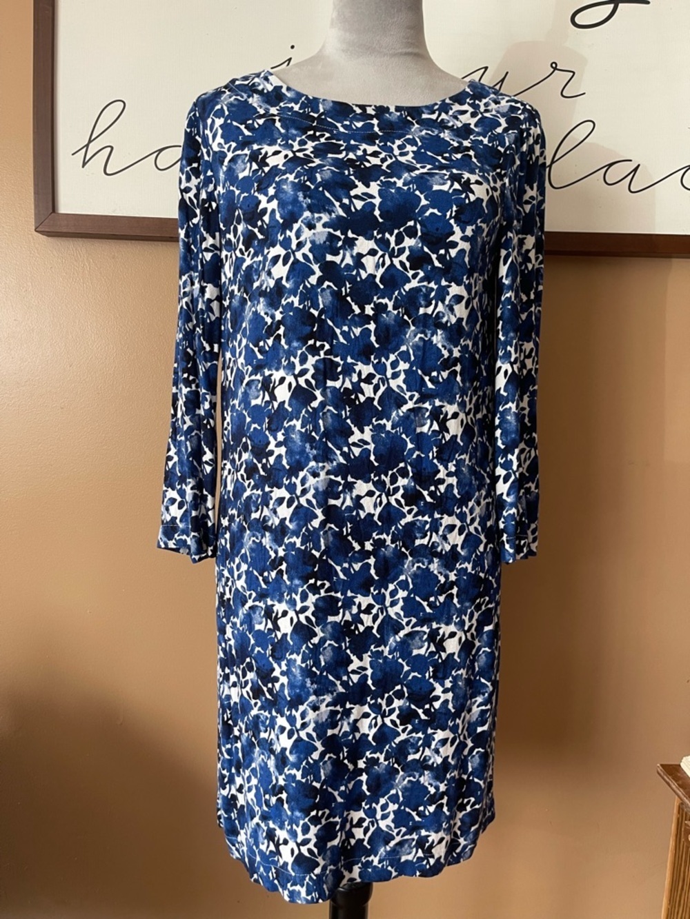 J. Crew Navy and White Floral Long Sleeve Shift Dress size small